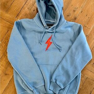 YOUTH BRUCE BOLT Baby Blue Hoodie with Red Lightning Bolt